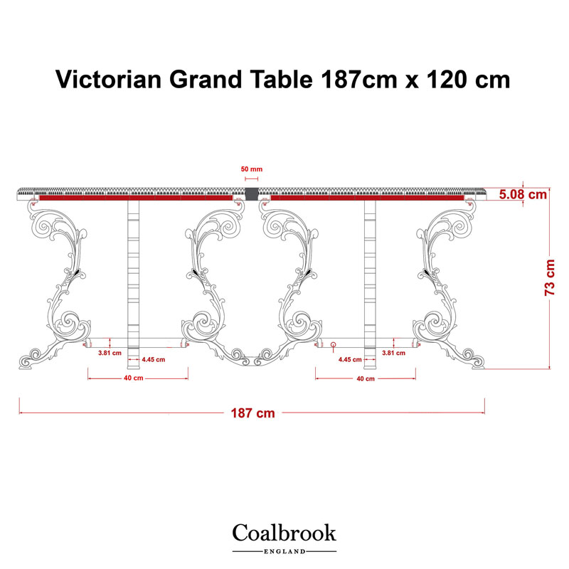 victorian grand garden table side view measurements