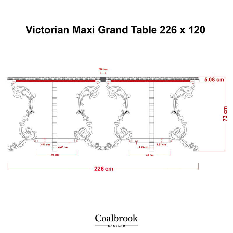 victorian maxi garden table measurements side view