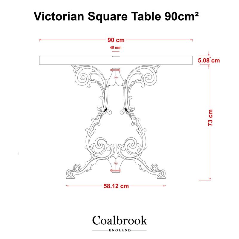 victorian square table side view measurements