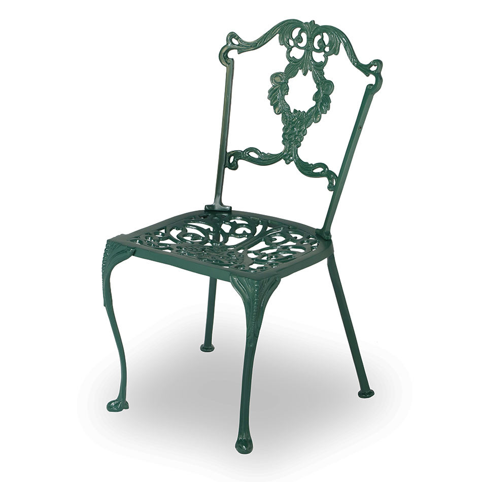 angled view of green garden diner chair
