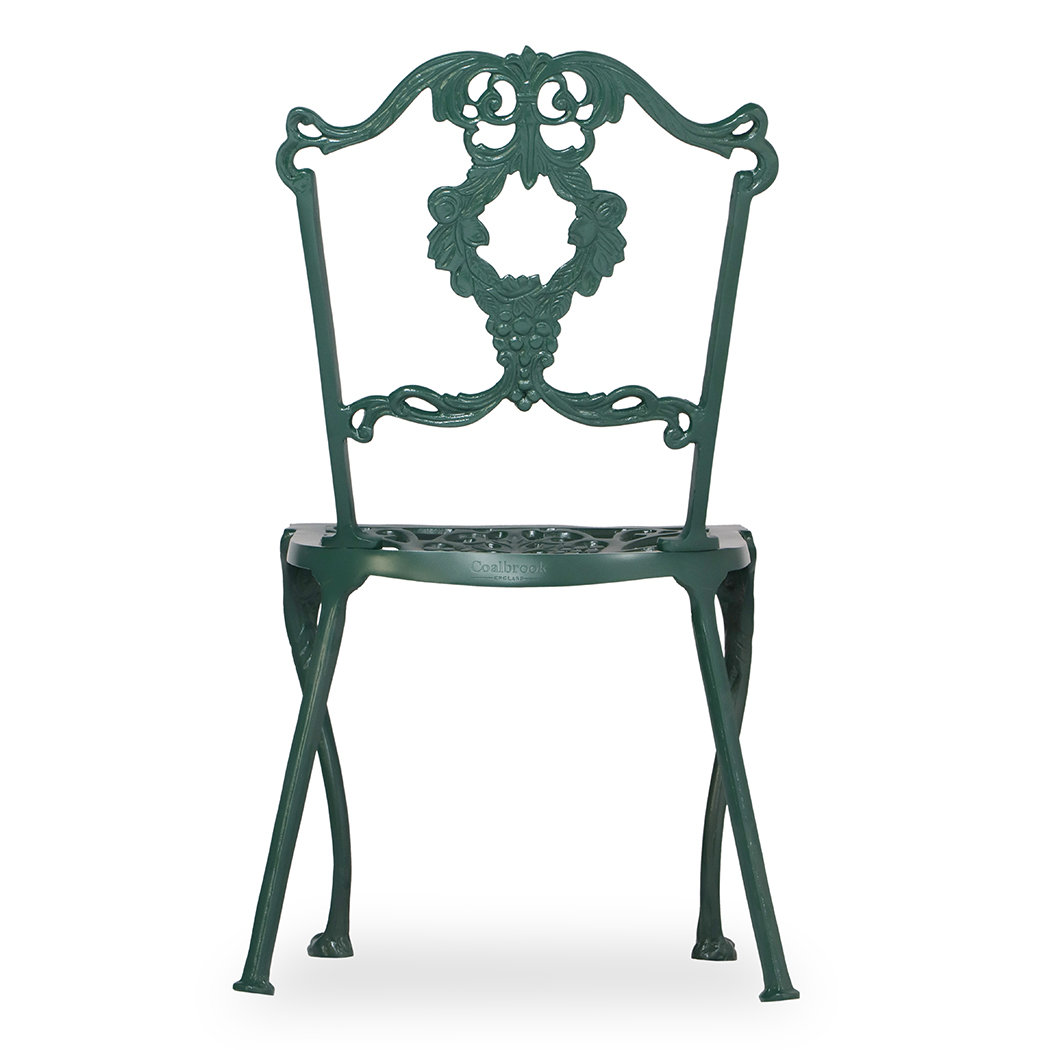back view of green garden diner chair