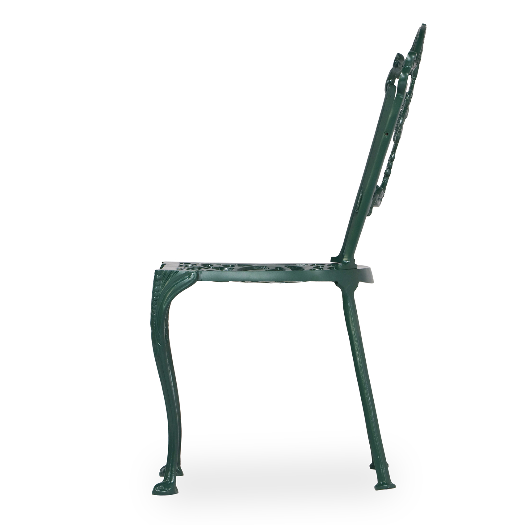 side view of green garden diner chair