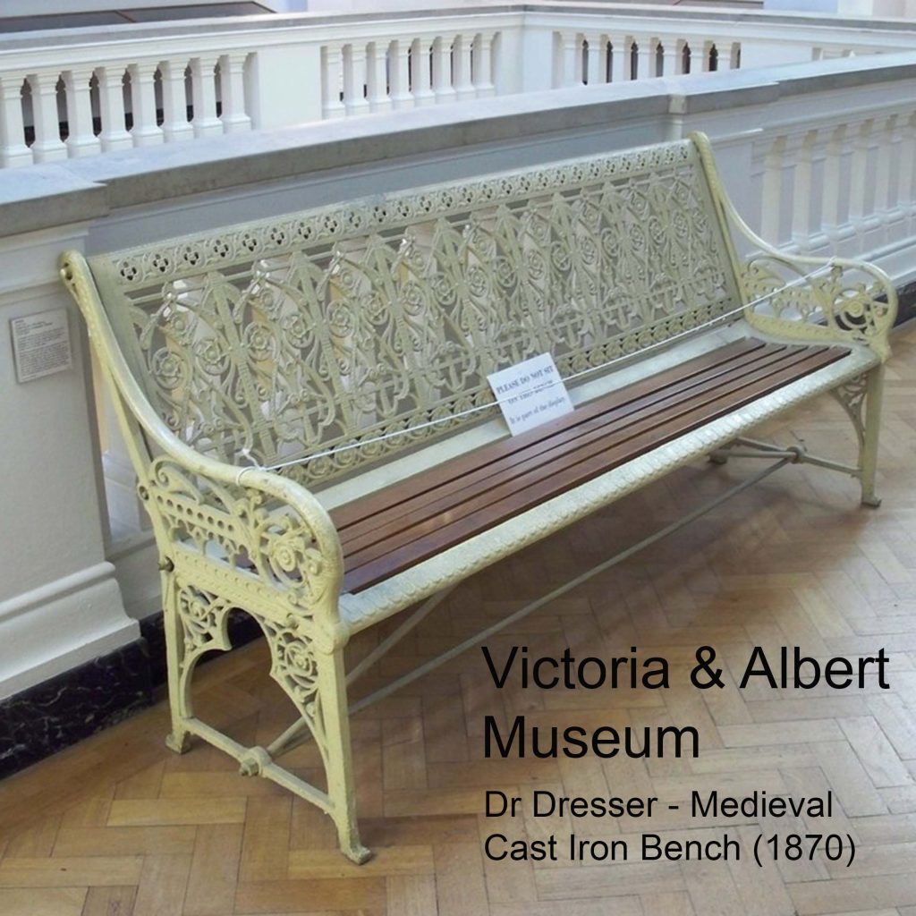 medieval garden bench in the Victoria and Albert museum in London