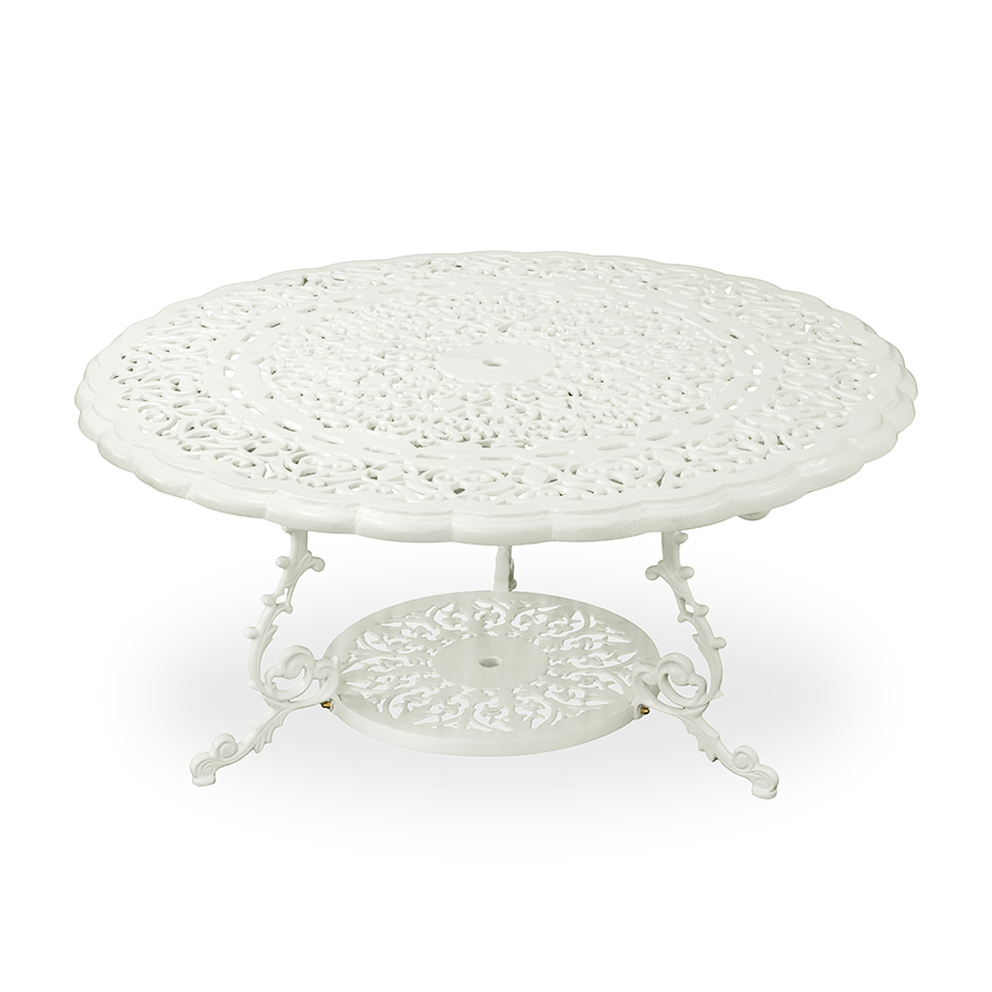 round victorian style garden table in white