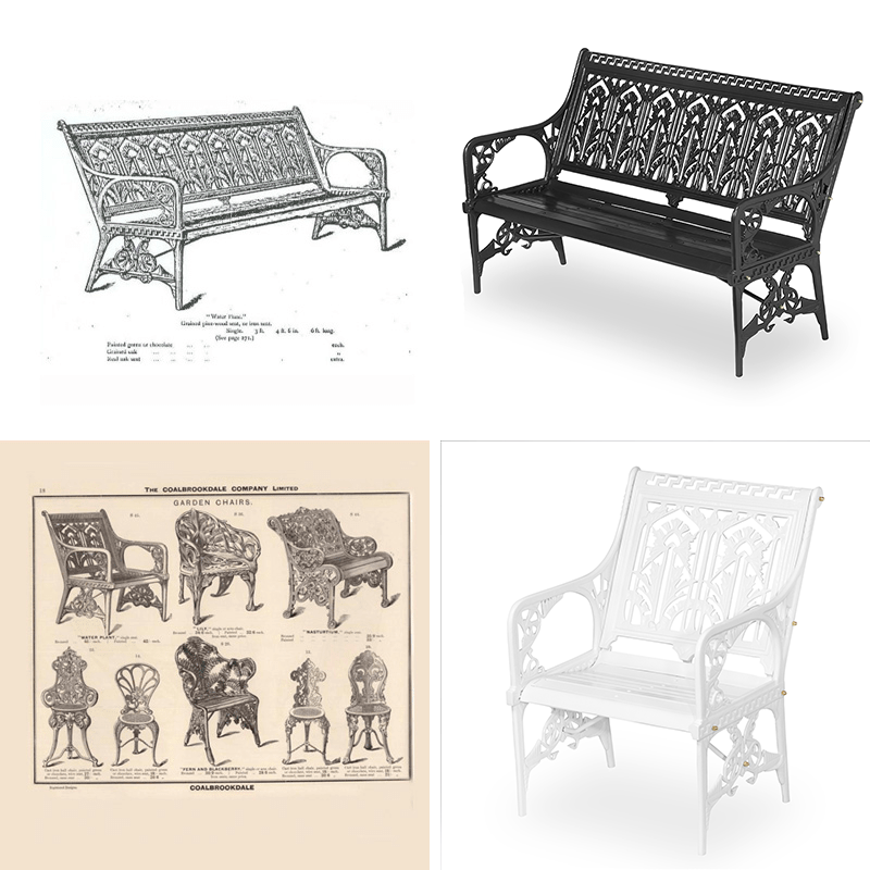 waterpant cast iron original bench and old drawing